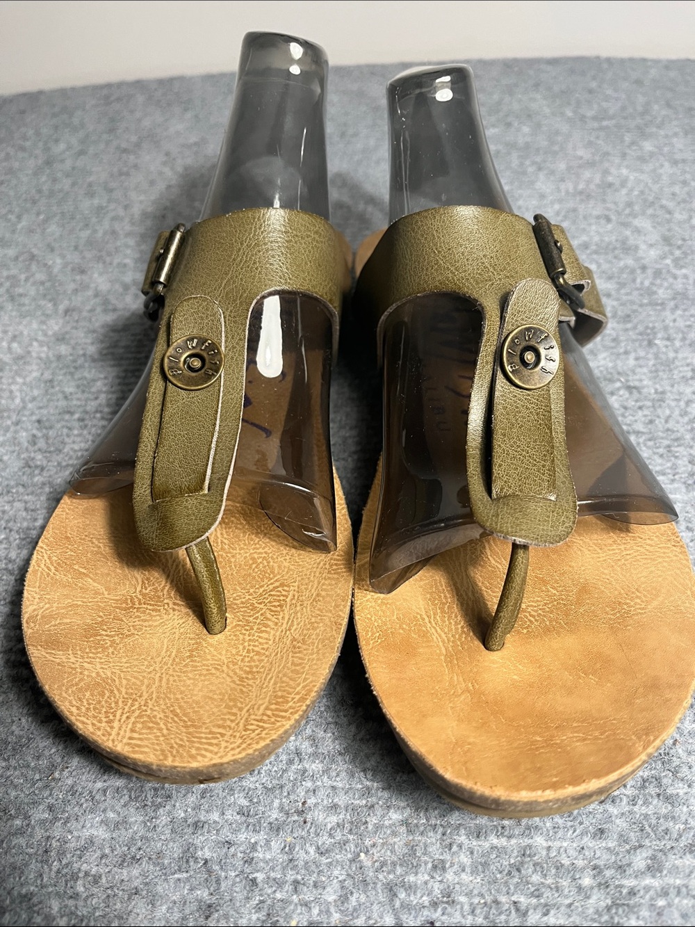 Olive Green Thong Sandals with Buckle Accent